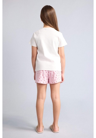 Defacto Regular Fıt Fitilli Kaşkorse Şort Tişört 2li Pijama Takımı Kız Çocuk H5705a826smer233 Ekru-er233