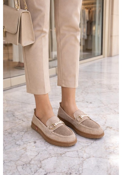 Modaonn Kadın Süet Tokalı Loafer Vizon