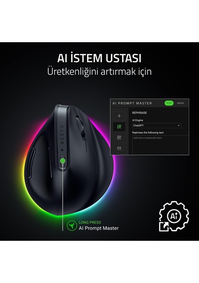 Pro Click V2 Vertical - Sağ Elini Kullanan Kullanıcılar İçin Dikey Ergonomik Kablosuz Fare - Aı İstemi Yardımı - Genel