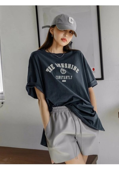 Flood Of Style Kadın Lacivert The Sunshine Baskılı Bisiklet Yaka Oversize T-shirt Mavi