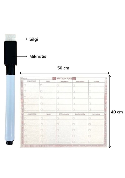 Şeffaf Kendiliğinden Yapışkanlı Kalemli Haftalık Planlayıcı 40cm-50cm 5639 0