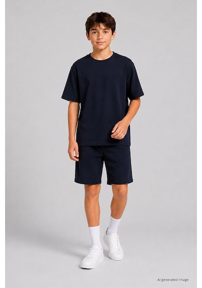 TOMMYLIFE Lacivert Oversize Fit Basic Erkek Çocuk Şort Takım - 11335