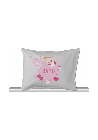 Pia Baby Gl 2005 İsme Özel Leylekli Bebek Yastık Tulum Set Pembe