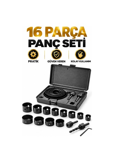 16 Parça Panç Seti 19-64 Mm Ahşap Metal Plastik Delme İşleri