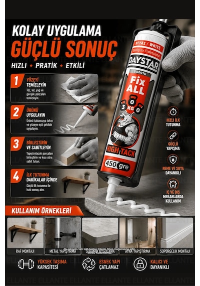 450 Gram Beyaz High Tack Güçlü Yapıştırıcı Süper Yüksek Tutunma, Korniş, Pvc Çıta, Panel Ve Çok Am Çok Renkli