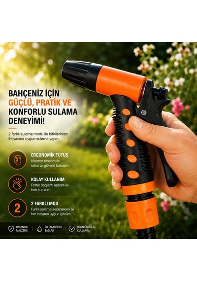 Kınetex 5'i 1 Arada Sulama Tabancası, 5 Modlu Ayarlanabilir Bahçe Hortumu Başlığı, Ergonomik Tetikli Su Püskürtme Aparatı, Hortum Bağlantı Adaptörlü Bahçe Yıkama Ve Sulama Seti