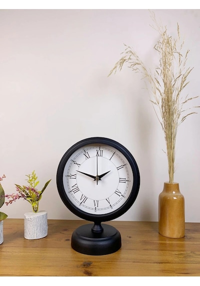 Siyah Metal Retro Masa Saati 25 20 Cm Çok Renkli