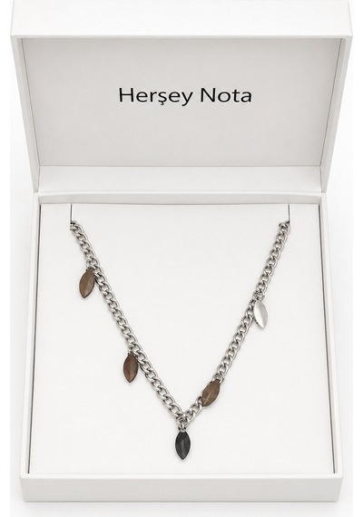 Yaprak Figürlü Kadın Kolye 316l Paslanmaz Çelik Zincirli Modern Hediye Takı Altın - Gümüş