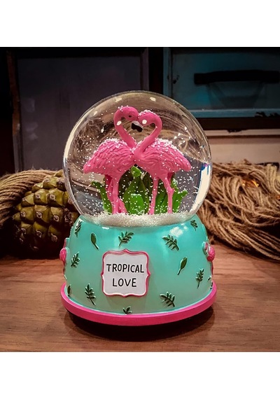 Tropical Love Aşık Flamingo Temalı Kar Küresi Hediyelik Dekoratif Ürün Konsol Vitrin Ofis Süsü Biblo 10 35556467