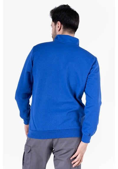 2 İplik Dik Yakalı Fermuarlı Sweatshirt Saks Mavi