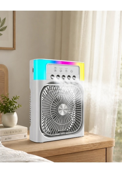 Hubrendy Tekno Su Buharlı Mini Klima Fan Rgb Işıklı Taşınabilir Serinletici