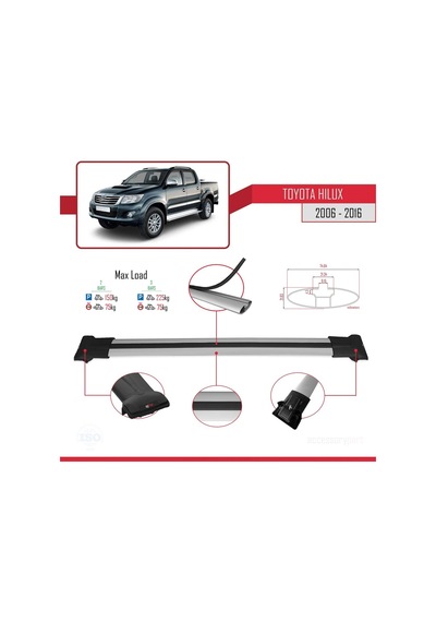 Toyota Hilux 2006-2016 Arası İle Uyumlu Fly Model Ara Atkı Tavan Barı Gri