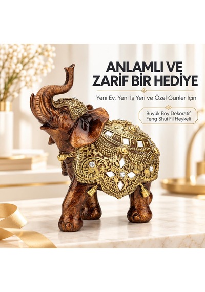 Lüks Ayna Nakış İşlemeli Feng Shui Fil Biblo 20 Cm Büyük Boy Dekoratif Heykel Ev Ofis Hediyesi