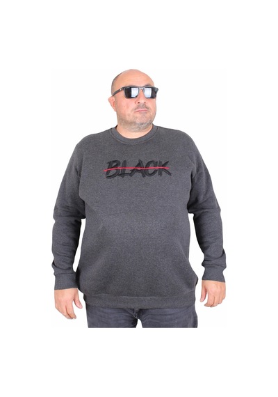 Moc Grande Mocgrande Erkek Büyük Beden Sıfır Yaka 3ip Sweat Black 24202 Antrasit Melanj