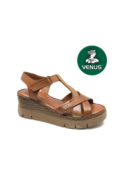Venüs Boobril Hakiki Deri Comfort Ortopedik Kadın Sandalet Taba