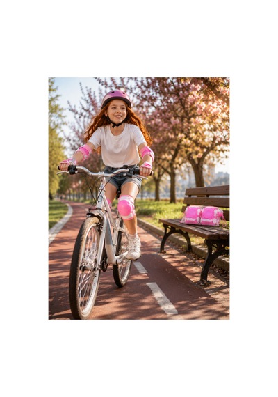 Pembe Çocuk Kaykay Paten Scooter Bisiklet Koruyucu Dizlik Pembe Pembe