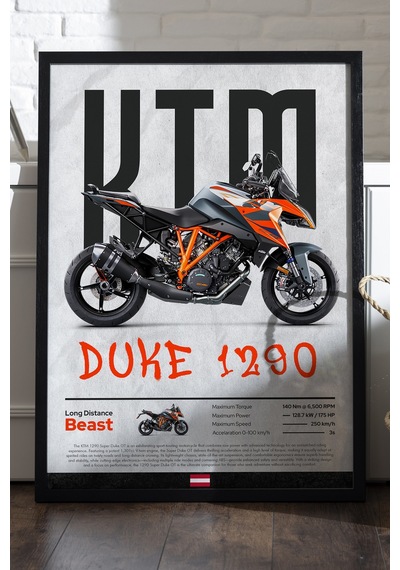 Ktm Duke 1290 Siyah Ahşap Çerçeveli Poster, Dekoratif Motosiklet Duvar Tablosu