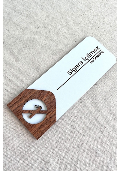 Sigara İçilmez Uyarı Tabelası Mdf Uyarı Levhası 19x7 Cm Çift Katmanlı, Çift Taraflı Bantlı