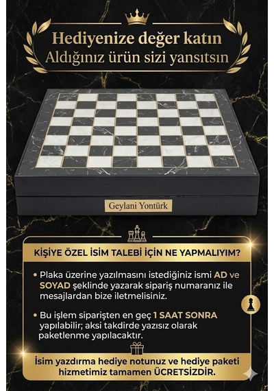Kişiye Özel Osmanlı Bizans Temalı Lüks Metal Satranç Takımı 20cm Sandıklı Mermer Desenli Premium Set
