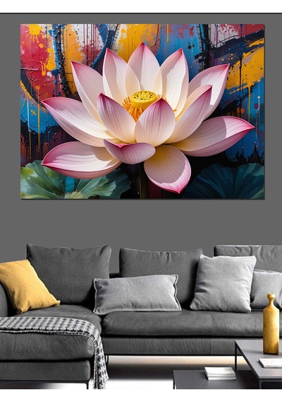 Renk Sıçramalı Lotus Dekoratif Kanvas - Mdf Ahşap Tablo