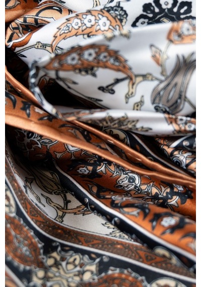 İpekçe Eşarp İp Rayon 100 100 Desenli - Turuncu Turuncu - Çok Renkli