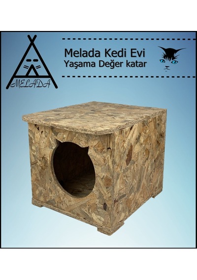 Melada Kedi Evi Dış Ortam Uygun Ahşap Kedi Evi Osb 45x35x34 Cm