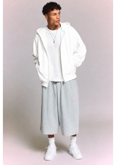 Tarz Cool Erkek 3 İplik Şardonlu Regular Fermuarlı Kapüşonlu Sweatshirt Kalın Kışlık Hoodie Beyaz