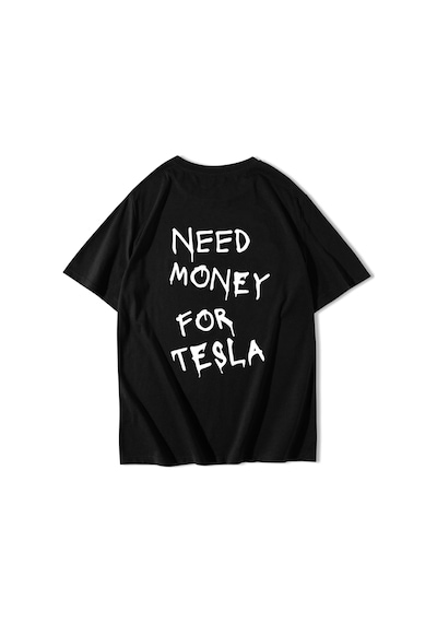 Brz Collectıon Brz Collection Unisex Oversize Tesla Need Money For Tesla T-shirt Siyah