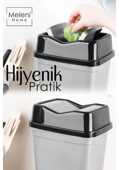 Çift Kapaklı Kelebek Çöp Kovası - Tezgah Üstü Çöp Kovası Banyo Mutfak Çöp Kovası 5 Litre Gri