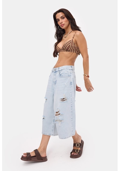 it's basic Kadın Ice 12s6-3 Süper Baggy Fit Bermuda Denim Jort Ice Rengi