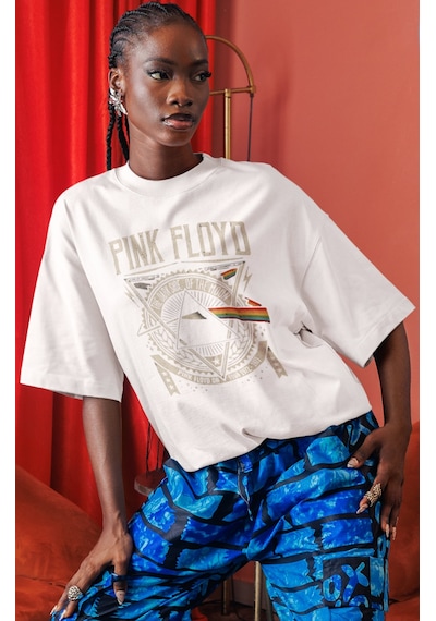 Sevbano Pink Floyd Müzik Grubu Ön Baskılı Unisex Oversize Tişört Beyaz