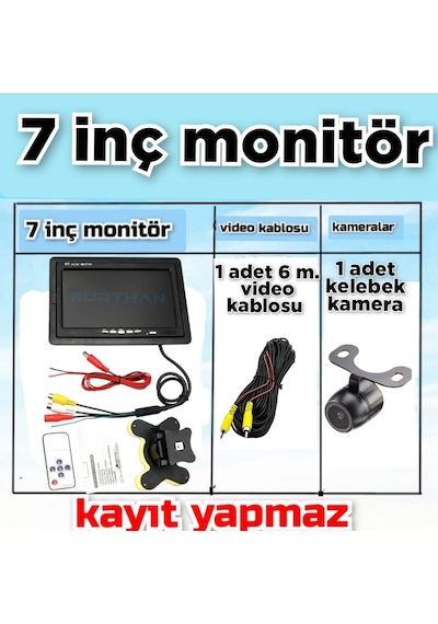 7'' Monitör + 1 Adet Kelebek Kamera Kayıt Yapmaz 12 Volt