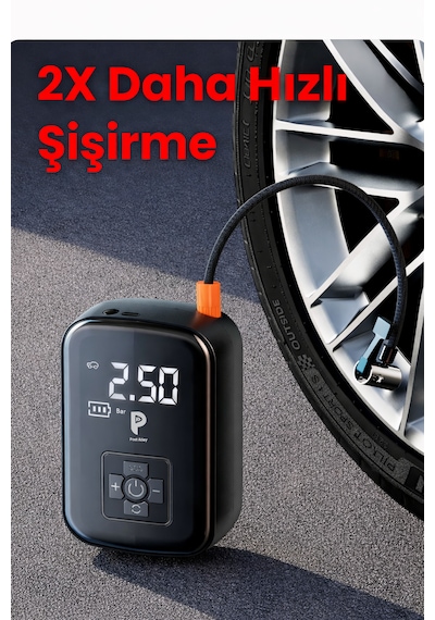 Wy-006 Kablosuz Dijital Hava Kompresörü 150 Psı Taşınabilir Şarjlı Lastik Şişirme Pompası Led Işıklı 1 Adet