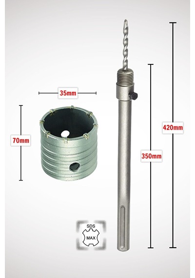 35mm Beton Duvar Delme Panç + Sds-max 350mm Uzun Adaptörlü