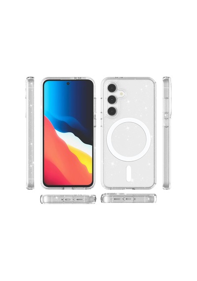 Galaxy S24 Fe Kılıf M-safe Şarj Özellikli Parlayan Simli Saydam Renkli Zore Allstar Kapak Seffaf