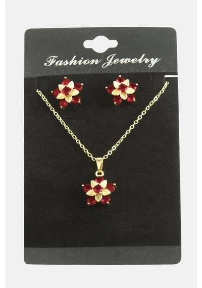 Çiçek Zirkon Taşlı Set Kolye Elk-bjtıeg Kırmızı 28358547