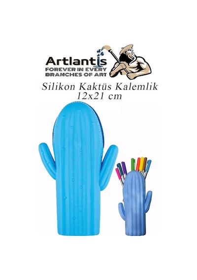 Silikon Kaktüs Kalemlik 1 Adet Silikon Kalem Kutusu Eğlenceli Sevimli Kaktüs Figürlü Hediyelik Kalemlik Mavi