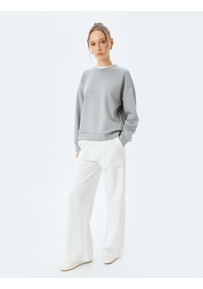 Koton Bisiklet Yaka Basic Uzun Kollu Oversize Sweatshirt Gri 5sak10085nk Gri