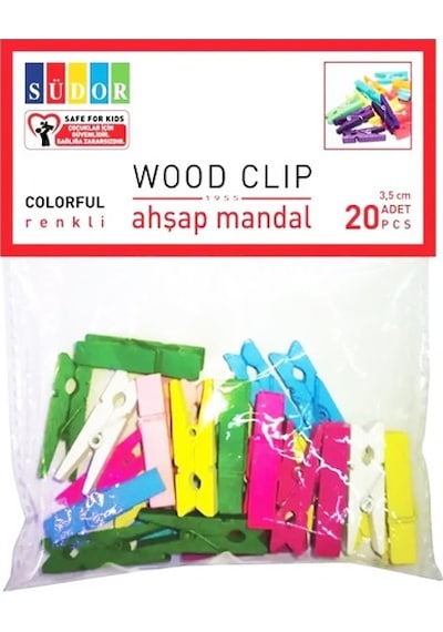 Südor Ahşap Mandal Renkli 3,5cm 20li - 3 Paket
