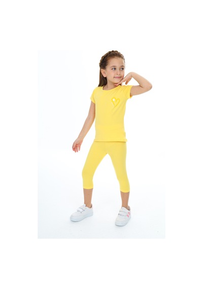 Toontoy Kids Toontoy Kız Çocuk Varaklı Kalp Baskılı Kaprili Takım Koyu Sarı