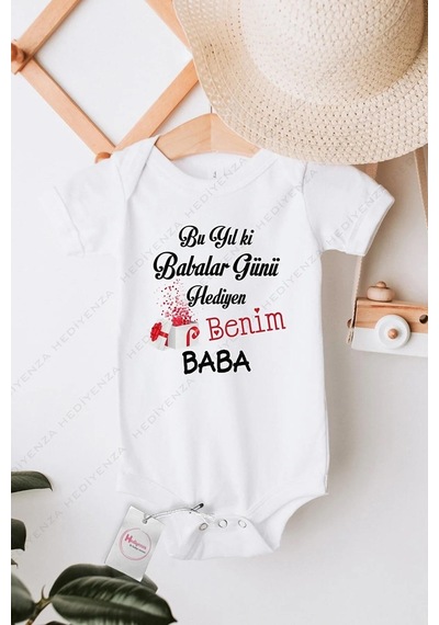 Hediyenza Babalar Günü Hediyen Benim Baba Özel Tasarım Bebek Zıbın Pamuklu Çıtçıtlı Body Beyaz