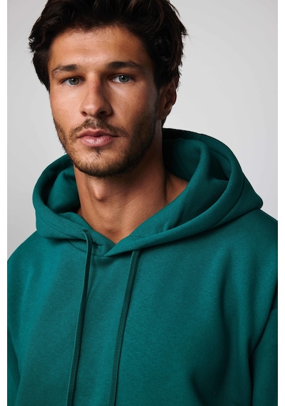 Tudors Oversize Pamuk Kapüşonlu Basıc Yeşil Unisex Sweatshirt-29409-yeşil Yeşil