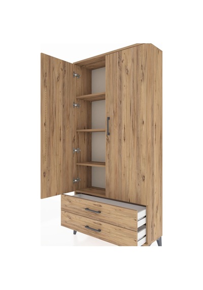 Arges Dolap 4 Raflı 2 Çekmeceli 2 Kapaklı 88x30x182 Çam-çam Çam