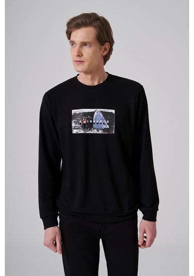 Morven Erkek Siyah Trend Baskılı Bisiklet Yaka Sweat-shirt 26ks063015001 Siyah