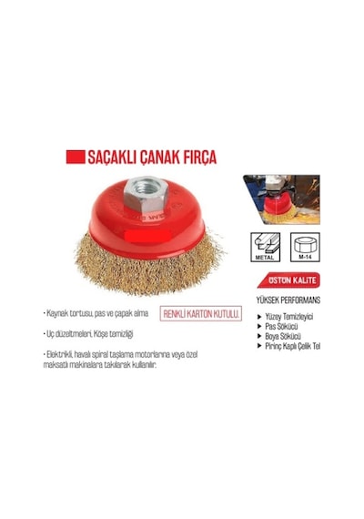 Saçaklı Çanak Tel Fırça 65 -75 -80-100 -125 Mm 1 Adet Tel Fırça