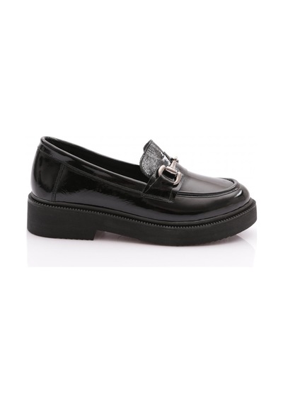Dgn 1072-1-083 Kadin Aksesuarli Loafer Ayakkabi SIYAH RUGAN