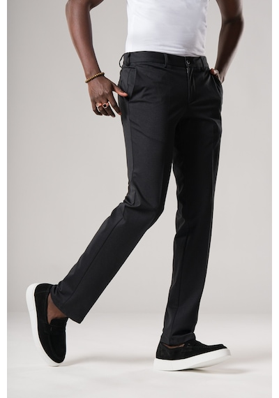 Ecer Slimfit Beli Yarım Lastikli Dokulu Likralı Yazlık Jogger Pantolon Siyah