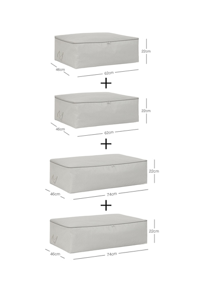 Ocean Home Textile 4'lü Gri Balıksırtı Baza Altı Hurç Set 2 Adet 62 x 46 x 22 / 2 Adet 74 x 46 x 22 cm