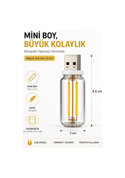 Usb Led Gece Lambası Sarı Işık Dokunmatik Mini Taşınabilir Lamba Laptop Powerbank Araç İçi 6,5 Cm 5v