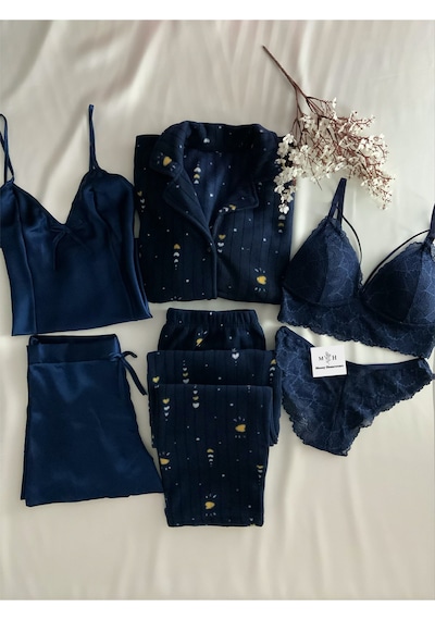 Mh Moony Homewears 6'lı Deversorium Termal Pijama Saten Şortlu İç Giyim Seti Lacivert Mh Moony Homewears 6'lı Deversorium Termal Pijama Saten Şortlu İç Giyim Seti Lacivert